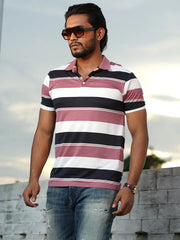 Men's Premium Striped Polo T-Shirt – Maroon & Black Edition