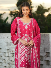 Elegant Pink Floral Embroidered Kurta Set with Dupatta