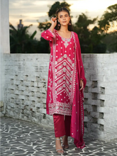 Elegant Pink Floral Embroidered Kurta Set with Dupatta