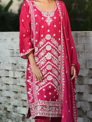 Elegant Pink Floral Embroidered Kurta Set with Dupatta
