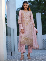 Light pink Embroidered Festive Kurta Set with Dupatta