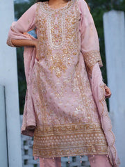 Light pink Embroidered Festive Kurta Set with Dupatta