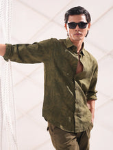 Tropical Palm Jacquard Shirt - Olive Green Color