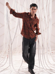 Men’s Rustic Check Flannel Double Pocket Shirt