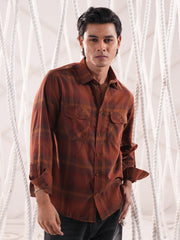 Men’s Rustic Check Flannel Double Pocket Shirt