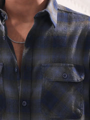 Men’s Rustic Check Flannel Double Pocket Shirt