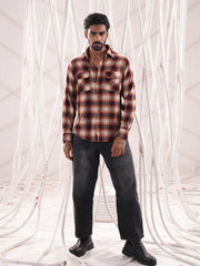 Men’s Rustic Check Flannel Double Pocket Shirt