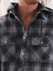 Men’s grey and black checkered Flannel Hooded Shirt