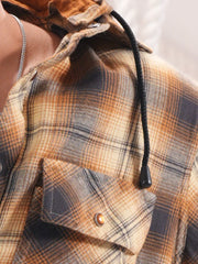 Men’s Mustard Check Flannel Hooded Shirt