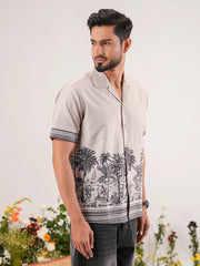 Coastal Haven Scenic Border Cuban Collar Shirt