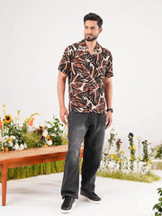Earthy Palms Digital Printed Cuban Collar Shirt