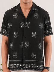 Boho Nomad Geometric Cuban Collar Shirt