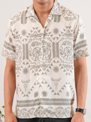Boho Nomad" Geometric Cuban Collar Shirt