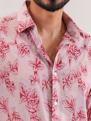 Crimson Bloom Floral Jacquard Shirt