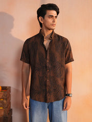 Earth-Tone Ripple Casual Shirt