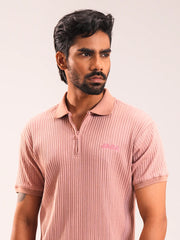 Men's dusty pink Textured Zip Polo