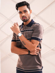 Men’s Striped Contrast Collar Polo Shirt