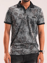 Men’s Tropical Pine Print Polo Shirt