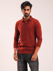 Men’s Rust Brown Full Sleeve Polo Shirt
