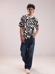 Monochrome Jungle Vibe Drop-Shoulder Tee