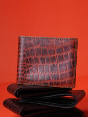 Croc-Embossed Compact Bi-Fold Wallet
