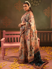 Pastel Floral Half Silk Digital Printed Saree