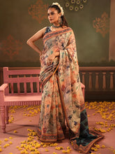 Pastel Floral Half Silk Digital Printed Saree