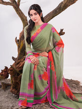 Spring Blossom Pistachio Chiffon Saree