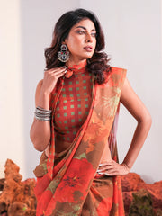 Desert Bloom Earth Toned Printed Chiffon Saree