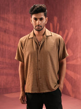 Men’s Camel Linen Blend Cuban Collar Shirt