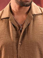 Men’s Camel Linen Blend Cuban Collar Shirt