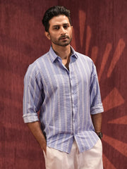 Men's Sky Blue Striped Casual Shirt