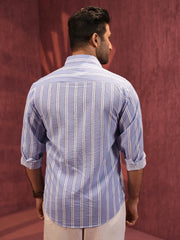 Men's Sky Blue Striped Casual Shirt