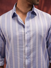 Men's Sky Blue Striped Casual Shirt