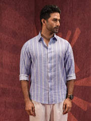 Men's Sky Blue Striped Casual Shirt