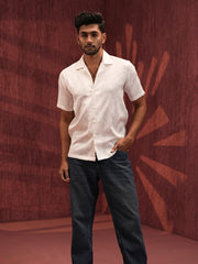 Men’s Ivory Tonal Jacquard Resort Shirt
