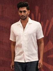 Men’s Ivory Tonal Jacquard Resort Shirt