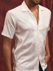 Men’s Ivory Tonal Jacquard Resort Shirt