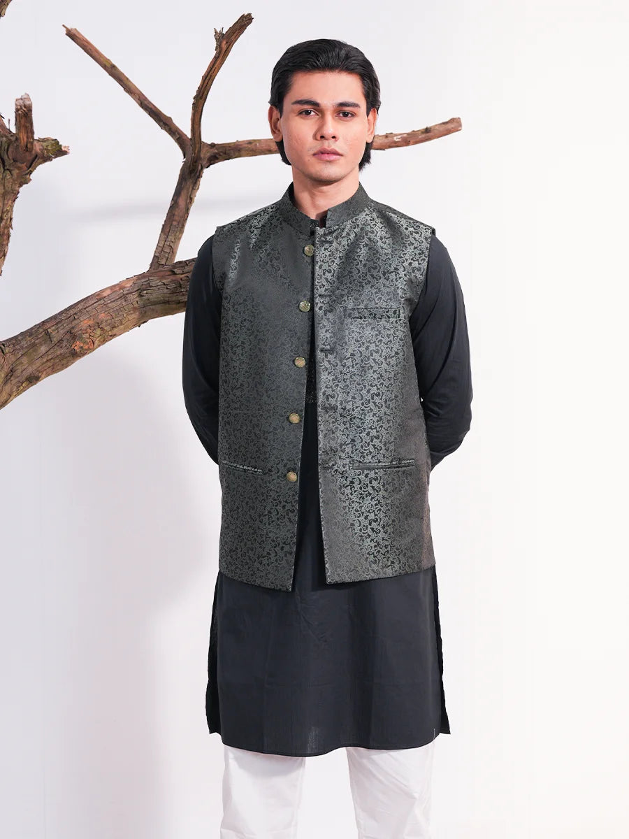 Men's Premium Black Jacquard Waistcoat
