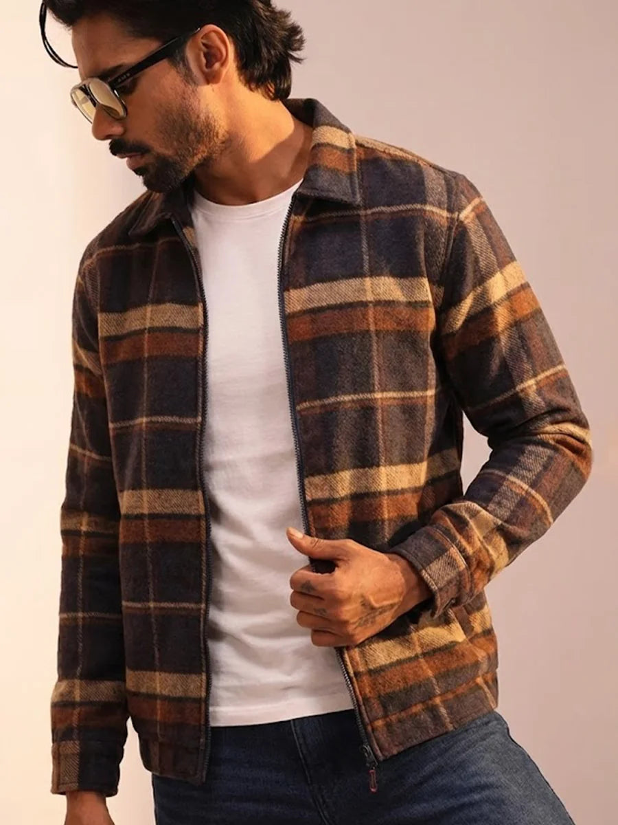 Men’s Soft-check Taffeta-Lined Casual Jacket