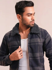 Men’s Wintercheck Fleece Jacket with Fur Collar