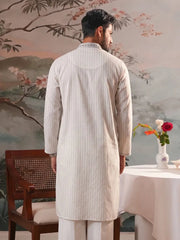 Men's White Embroidered Panjabi