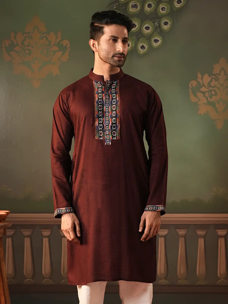 Deep Maroon Heritage Linen Viscose Panjabi