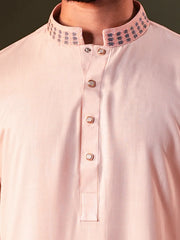 Men's Embroidered Peach Cotton-Viscose Panjabi