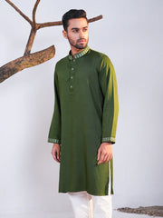 Men's Embroidered Olive Green Panjabi