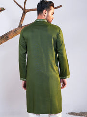 Men's Embroidered Olive Green Panjabi