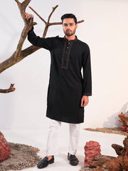 Men's Premium Black Embroidered Panjabi