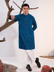 Men's Teal Blue Embroidered Panjabi