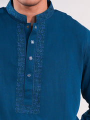 Men's Teal Blue Embroidered Panjabi