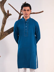 Men's Teal Blue Embroidered Panjabi